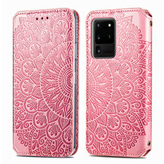 Custodia Portafoglio In Pelle Fantasia Modello Cover con Supporto S01D per Samsung Galaxy S20 Ultra 5G Oro Rosa