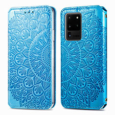 Custodia Portafoglio In Pelle Fantasia Modello Cover con Supporto S01D per Samsung Galaxy S20 Ultra Blu