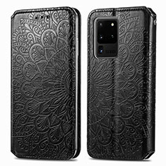 Custodia Portafoglio In Pelle Fantasia Modello Cover con Supporto S01D per Samsung Galaxy S20 Ultra Nero