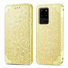 Custodia Portafoglio In Pelle Fantasia Modello Cover con Supporto S01D per Samsung Galaxy S20 Ultra Oro