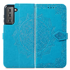 Custodia Portafoglio In Pelle Fantasia Modello Cover con Supporto S01D per Samsung Galaxy S24 5G Blu