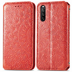 Custodia Portafoglio In Pelle Fantasia Modello Cover con Supporto S01D per Sony Xperia 10 III Lite Rosso