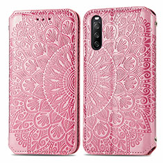 Custodia Portafoglio In Pelle Fantasia Modello Cover con Supporto S01D per Sony Xperia 10 III Oro Rosa