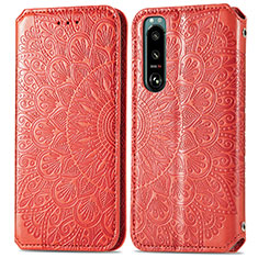 Custodia Portafoglio In Pelle Fantasia Modello Cover con Supporto S01D per Sony Xperia 5 III Rosso