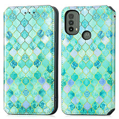 Custodia Portafoglio In Pelle Fantasia Modello Cover con Supporto S02D per Motorola Moto E20 Verde