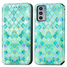 Custodia Portafoglio In Pelle Fantasia Modello Cover con Supporto S02D per Motorola Moto Edge 20 5G Verde