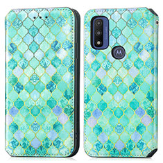 Custodia Portafoglio In Pelle Fantasia Modello Cover con Supporto S02D per Motorola Moto G Pure Verde