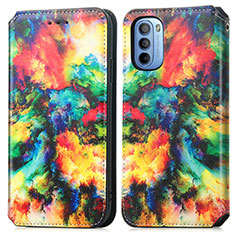 Custodia Portafoglio In Pelle Fantasia Modello Cover con Supporto S02D per Motorola Moto G31 Multicolore