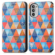 Custodia Portafoglio In Pelle Fantasia Modello Cover con Supporto S02D per Motorola MOTO G52 Marrone