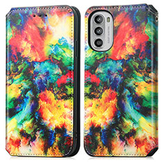 Custodia Portafoglio In Pelle Fantasia Modello Cover con Supporto S02D per Motorola MOTO G52 Multicolore