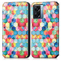 Custodia Portafoglio In Pelle Fantasia Modello Cover con Supporto S02D per Oppo A56S 5G Multicolore