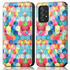 Custodia Portafoglio In Pelle Fantasia Modello Cover con Supporto S02D per Samsung Galaxy A52 5G Multicolore