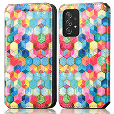Custodia Portafoglio In Pelle Fantasia Modello Cover con Supporto S02D per Samsung Galaxy A52s 5G Multicolore