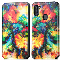 Custodia Portafoglio In Pelle Fantasia Modello Cover con Supporto S02D per Samsung Galaxy M11 Multicolore