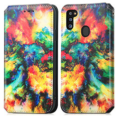 Custodia Portafoglio In Pelle Fantasia Modello Cover con Supporto S02D per Samsung Galaxy M21 Multicolore