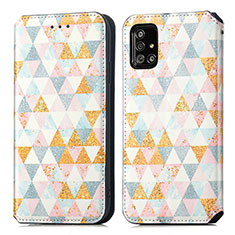 Custodia Portafoglio In Pelle Fantasia Modello Cover con Supporto S02D per Samsung Galaxy M40S Bianco