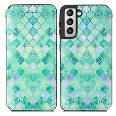 Custodia Portafoglio In Pelle Fantasia Modello Cover con Supporto S02D per Samsung Galaxy S21 5G Verde