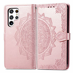 Custodia Portafoglio In Pelle Fantasia Modello Cover con Supporto S02D per Samsung Galaxy S21 Ultra 5G Oro Rosa