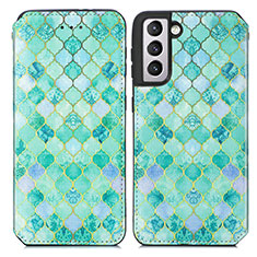 Custodia Portafoglio In Pelle Fantasia Modello Cover con Supporto S02D per Samsung Galaxy S22 5G Verde