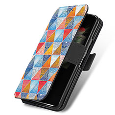Custodia Portafoglio In Pelle Fantasia Modello Cover con Supporto S02D per Samsung Galaxy Z Fold3 5G Marrone