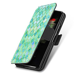 Custodia Portafoglio In Pelle Fantasia Modello Cover con Supporto S02D per Samsung Galaxy Z Fold3 5G Verde