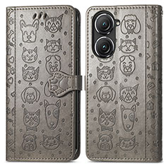 Custodia Portafoglio In Pelle Fantasia Modello Cover con Supporto S03D per Asus Zenfone 9 Grigio