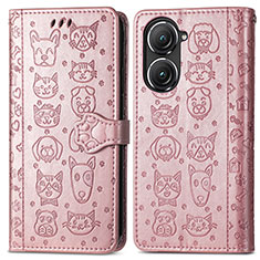 Custodia Portafoglio In Pelle Fantasia Modello Cover con Supporto S03D per Asus Zenfone 9 Oro Rosa