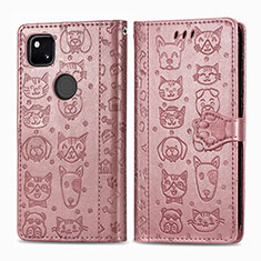 Custodia Portafoglio In Pelle Fantasia Modello Cover con Supporto S03D per Google Pixel 4a Oro Rosa