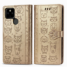 Custodia Portafoglio In Pelle Fantasia Modello Cover con Supporto S03D per Google Pixel 5 Oro