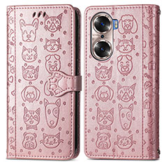 Custodia Portafoglio In Pelle Fantasia Modello Cover con Supporto S03D per Huawei Honor 60 5G Oro Rosa