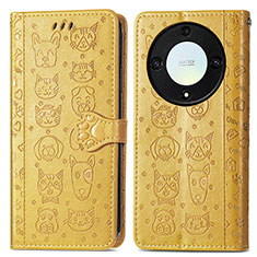 Custodia Portafoglio In Pelle Fantasia Modello Cover con Supporto S03D per Huawei Honor Magic5 Lite 5G Giallo