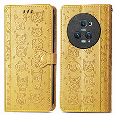 Custodia Portafoglio In Pelle Fantasia Modello Cover con Supporto S03D per Huawei Honor Magic5 Pro 5G Giallo