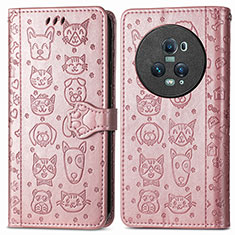 Custodia Portafoglio In Pelle Fantasia Modello Cover con Supporto S03D per Huawei Honor Magic5 Pro 5G Oro Rosa