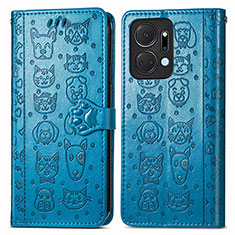 Custodia Portafoglio In Pelle Fantasia Modello Cover con Supporto S03D per Huawei Honor X7a Blu