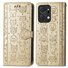 Custodia Portafoglio In Pelle Fantasia Modello Cover con Supporto S03D per Huawei Honor X7a Oro