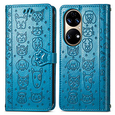 Custodia Portafoglio In Pelle Fantasia Modello Cover con Supporto S03D per Huawei P50 Pro Blu