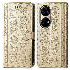 Custodia Portafoglio In Pelle Fantasia Modello Cover con Supporto S03D per Huawei P50 Pro Oro