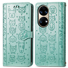 Custodia Portafoglio In Pelle Fantasia Modello Cover con Supporto S03D per Huawei P50 Pro Verde