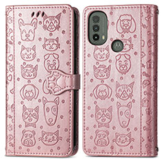 Custodia Portafoglio In Pelle Fantasia Modello Cover con Supporto S03D per Motorola Moto E20 Oro Rosa