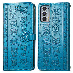 Custodia Portafoglio In Pelle Fantasia Modello Cover con Supporto S03D per Motorola Moto Edge 20 5G Blu