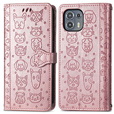 Custodia Portafoglio In Pelle Fantasia Modello Cover con Supporto S03D per Motorola Moto Edge 20 Lite 5G Oro Rosa