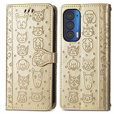 Custodia Portafoglio In Pelle Fantasia Modello Cover con Supporto S03D per Motorola Moto Edge (2021) 5G Oro