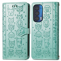 Custodia Portafoglio In Pelle Fantasia Modello Cover con Supporto S03D per Motorola Moto Edge (2021) 5G Verde