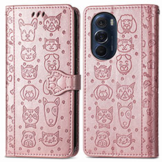 Custodia Portafoglio In Pelle Fantasia Modello Cover con Supporto S03D per Motorola Moto Edge 30 Pro 5G Oro Rosa