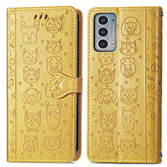 Custodia Portafoglio In Pelle Fantasia Modello Cover con Supporto S03D per Motorola Moto Edge Lite 5G Giallo