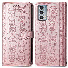 Custodia Portafoglio In Pelle Fantasia Modello Cover con Supporto S03D per Motorola Moto Edge Lite 5G Oro Rosa