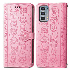 Custodia Portafoglio In Pelle Fantasia Modello Cover con Supporto S03D per Motorola Moto Edge Lite 5G Rosa