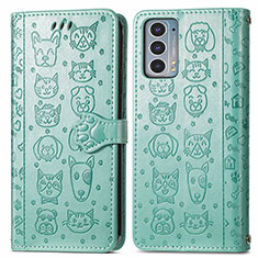 Custodia Portafoglio In Pelle Fantasia Modello Cover con Supporto S03D per Motorola Moto Edge Lite 5G Verde