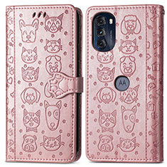 Custodia Portafoglio In Pelle Fantasia Modello Cover con Supporto S03D per Motorola Moto G 5G (2022) Oro Rosa