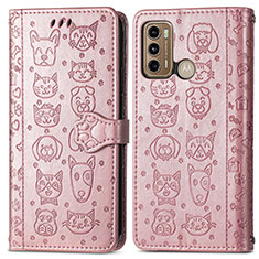 Custodia Portafoglio In Pelle Fantasia Modello Cover con Supporto S03D per Motorola Moto G40 Fusion Oro Rosa